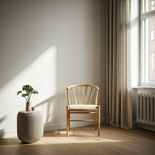 Restore edilmiş sandalye, minimalist bir köşede